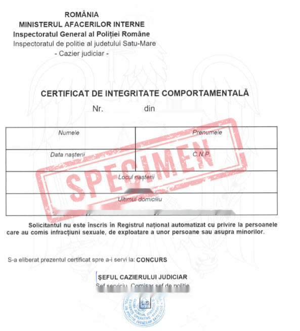 Eliberare Certificat de Integritate Comportamentala Online